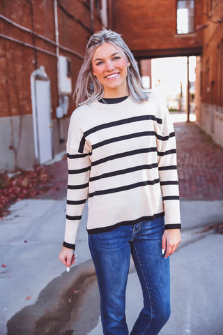 Elyssa Striped Sweater-Almond