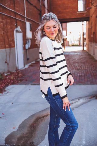 Elyssa Striped Sweater-Almond