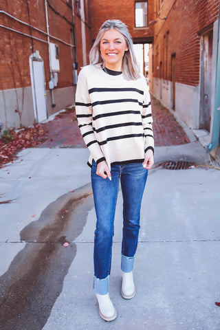 Elyssa Striped Sweater-Almond