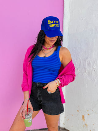 Cool Girl Striped Tank-Royal Blue