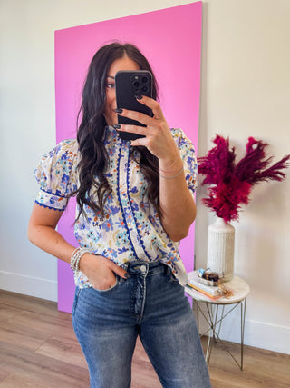 Gia Floral Top-Blue