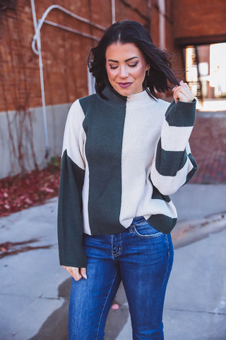 Andrea Color Block Sweater-Hunter Green