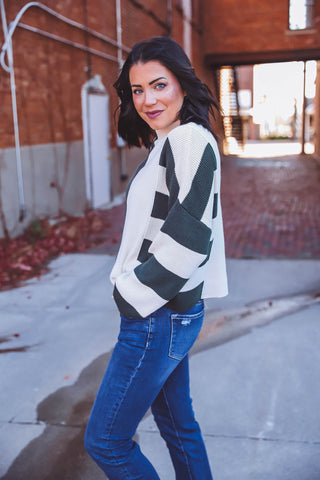 Andrea Color Block Sweater-Hunter Green