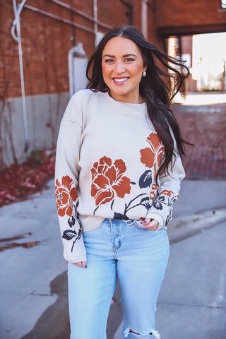 Parker Floral Sweater-Oatmeal/Copper