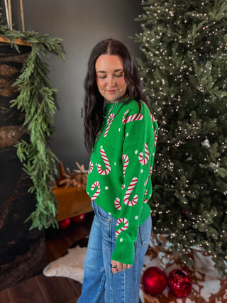 Candy Cane Lane Sweater-Green