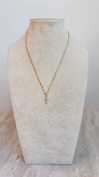 Gold Rhinestone Cross Chain Necklace