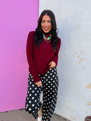 Everyday Mock Neck Top-Wine