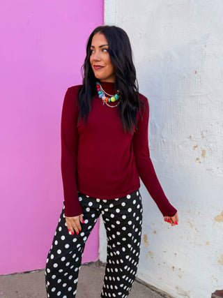 Everyday Mock Neck Top-Wine
