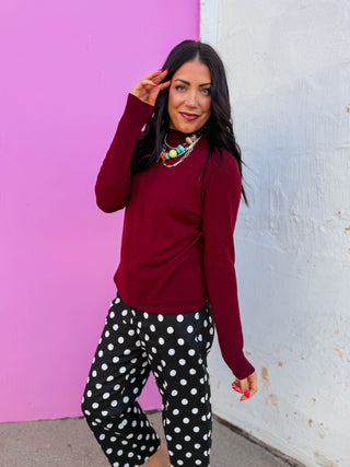Everyday Mock Neck Top-Wine