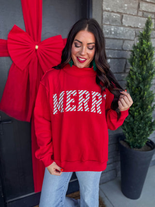Merry Embroidered Mock Neck Sweatshirt