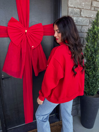 Merry Embroidered Mock Neck Sweatshirt