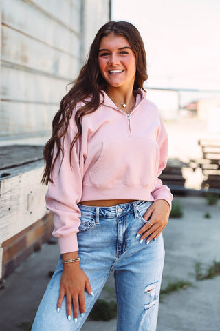 Cora Quarter Zip Pullover-Pink