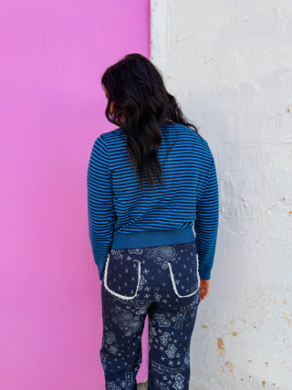 Montana Striped Cardigan-Teal/Navy
