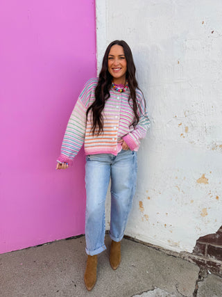 Rainbow Rush Cardigan-Strawberry Mix