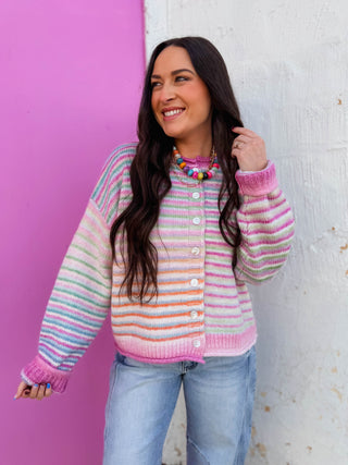 Rainbow Rush Cardigan-Strawberry Mix