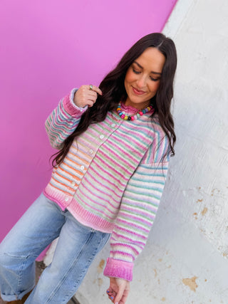 Rainbow Rush Cardigan-Strawberry Mix