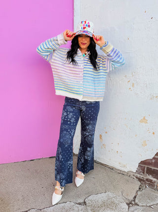Rainbow Rush Cardigan-Lime Mix