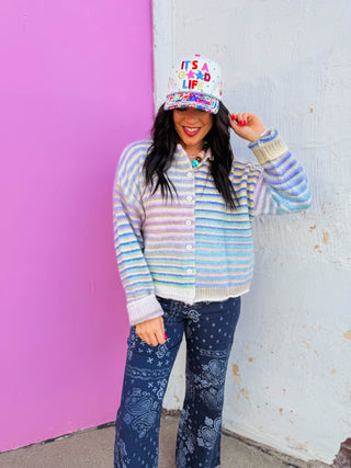 Rainbow Rush Cardigan-Lime Mix