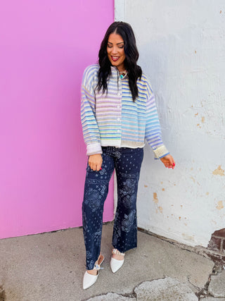 Rainbow Rush Cardigan-Lime Mix