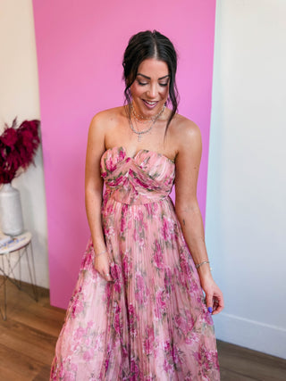 Blush Bloom Pleated Maxi Dress