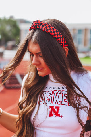 Gameday Checkered Headband-Red/Black