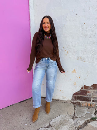 Everyday Mock Neck Top-Mocha