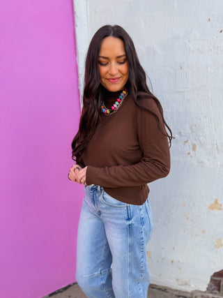 Everyday Mock Neck Top-Mocha