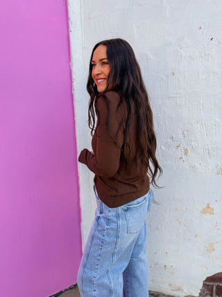 Everyday Mock Neck Top-Mocha