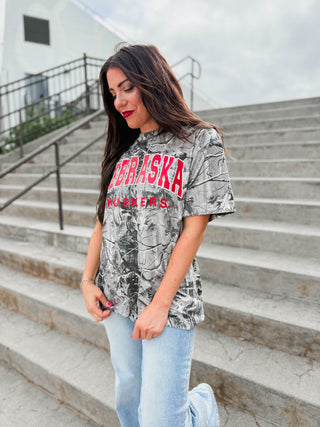 Nebraska Huskers Camo Tee-Black/White