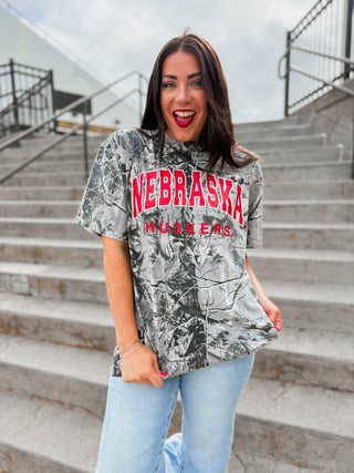 Nebraska Huskers Camo Tee-Black/White