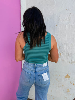 Cool Girl Striped Tank-Dusty Teal