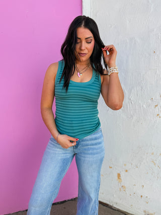 Cool Girl Striped Tank-Dusty Teal