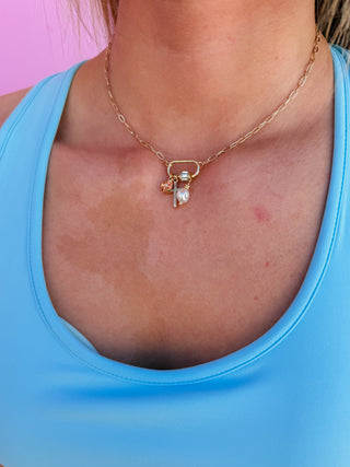 Cross, Pearl & Rhinestone Gold Charm Necklace
