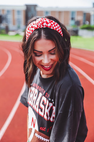 Gameday Checkered Headband-Red/White