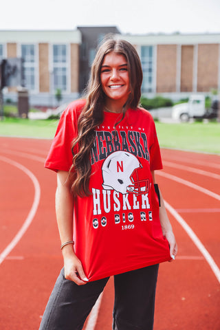 Nebraska Murray Hippie Helmet Comfort Tee-Red