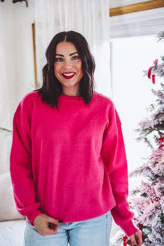 DOORBUSTER-Everyday Basic Crewneck-Hot Pink