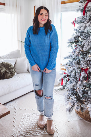 DOORBUSTER-Jessica Waffle Knit Sweater-Deep Sky