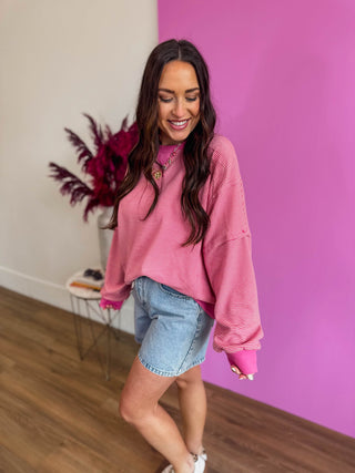 Paige Striped Pullover-Pink/Natural