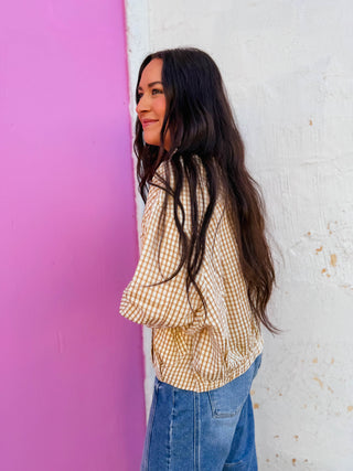 In Check Gingham Jacket-Caramel