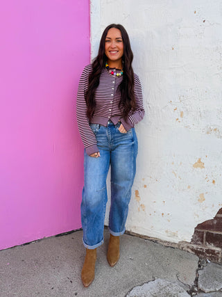 Montana Striped Cardigan-Pink/Brown