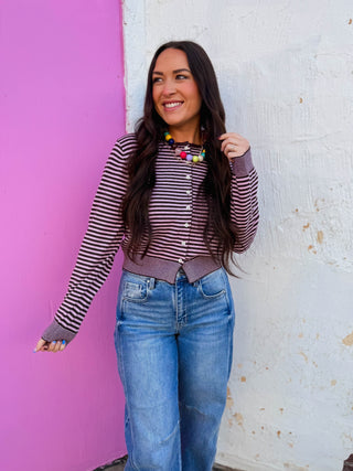 Montana Striped Cardigan-Pink/Brown