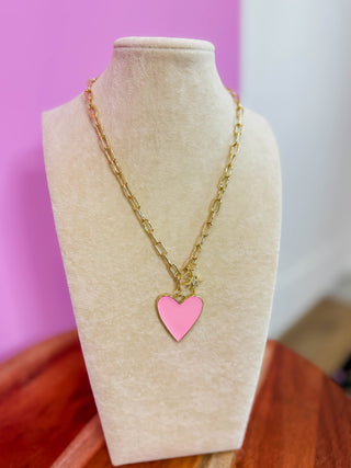 Enamel Heart/Star Necklace Light Pink