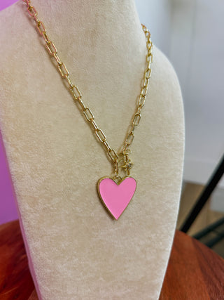 Enamel Heart/Star Necklace Light Pink