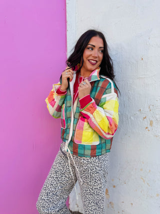 Prism Plaid Jacket-Green Mix