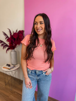 Lola Waffle Knit Tee-Melon