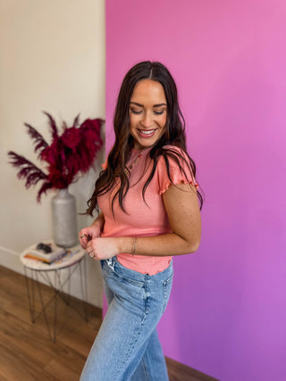 Lola Waffle Knit Tee-Melon