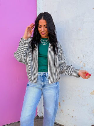 In Check Gingham Jacket-Black