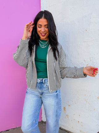 In Check Gingham Jacket-Black