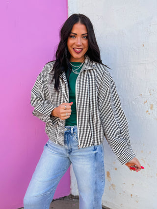 In Check Gingham Jacket-Black