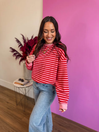 On The Line Pullover-Pink/Red